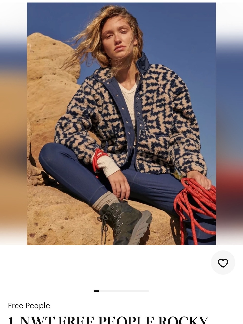 FP Movement by Free People Navy and Cream Patterned Teddy Jacket